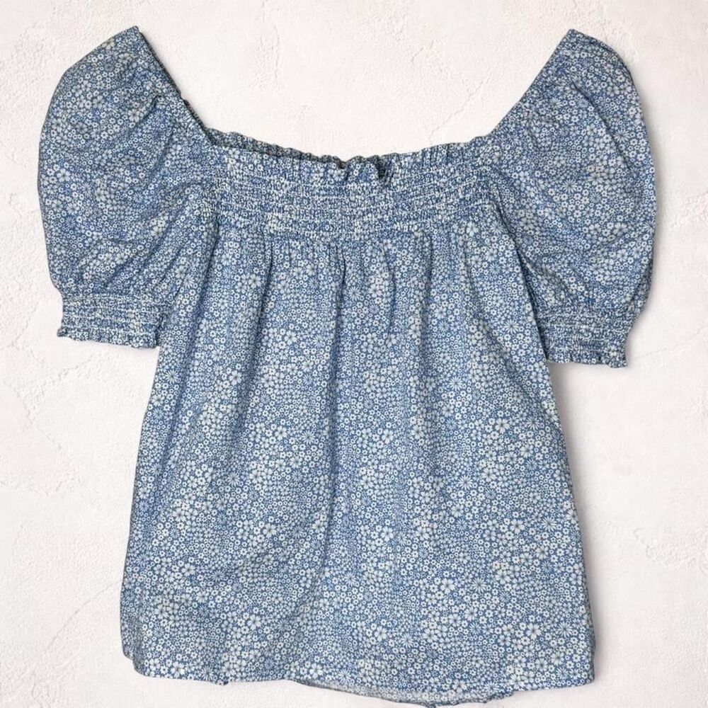J.Crew Blue Liberty Fabric Puff Sleeve Floral Cottagecore Top XS